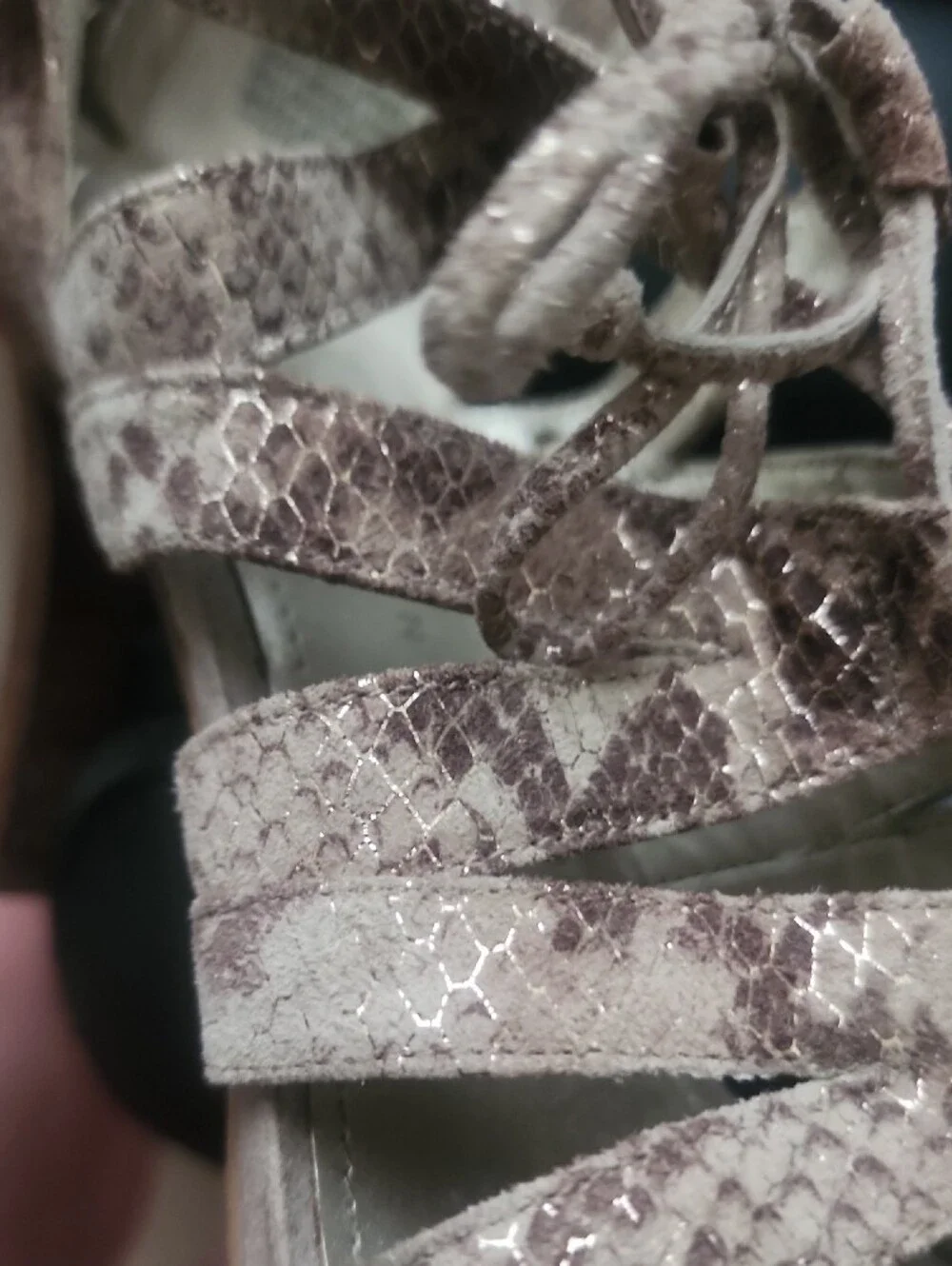 Anne Klein Taupe Snakeskin Lace-Up Peep-Toe Heels